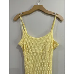 No Comment Yellow Mesh Lace Trim Y2K Bodycon Midi Dress‎ Size XL thumbnail 9