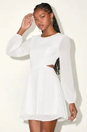 Lulu’s White Garden Bliss Long Sleeve Cutout Mini Dress XL Cocktail Bridal Party thumbnail 1