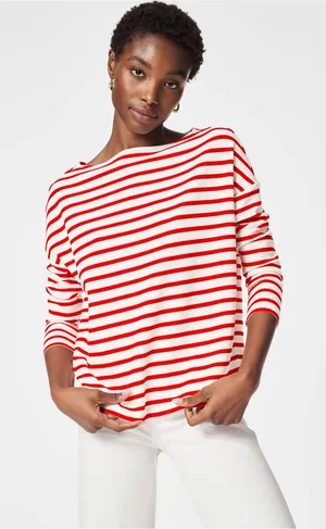 SPANX AirEssentials Red Stripes Boat Neck Long Sleeve Top Size Small thumbnail 1
