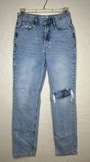 Free People We The Free Lasso Jeans Light Wash Distressed Straight‎ Leg Size 28 thumbnail 1