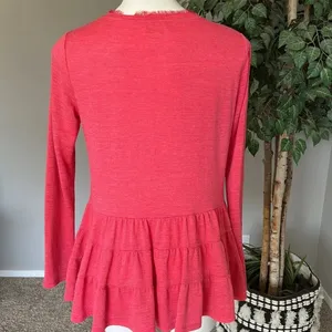 Anthro | Deletta Women's Thea‎ Pink Ruffle Peplum V-Neck Top thumbnail 4