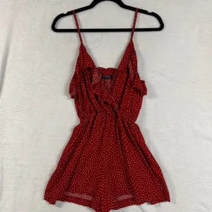 Brandy Melville S Red Polka Dot Ruffle Wrap Front Mini Romper Playsuit Coquette‎ thumbnail 7