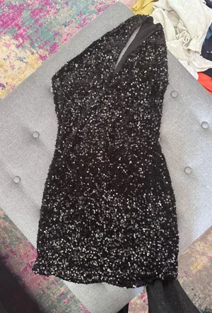 Windsor Dress Mini Black Sequin One-Shoulder thumbnail 1