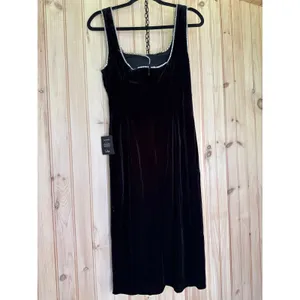 NWT Lulus Posh Sparkle Black Velvet Rhinestone Notched Midi Dress Party Size M thumbnail 7