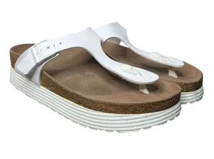 Papillio Birkenstock White Vegan Leather Gizeh Flex Platform Sandal Size 6 thumbnail 1