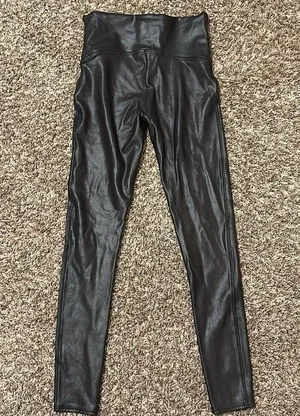 SPANX Black Faux Leather Leggings Large thumbnail 2
