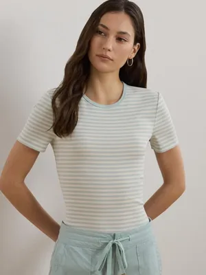 Ralph Lauren Black Label Striped Stretch Cotton Crewneck Tee Blue/Ivory Medium thumbnail 1