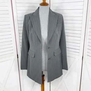 Vintage Moda International Pinstripe‎ Long Blazer Jacket Grey Pink 4 thumbnail 5