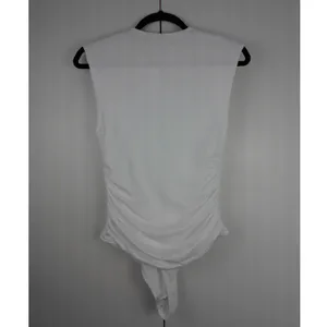 LOFT Versa White Square Neck Ruched Sleeveless Bodysuit L NWT‎ Clean Girl Base thumbnail 2