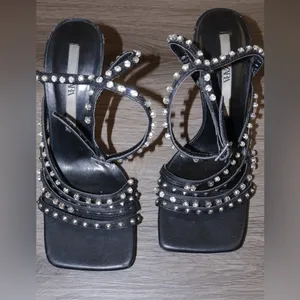 Zara Woman High Heel Studded Jewel Sandals Shoes size 37 thumbnail 7
