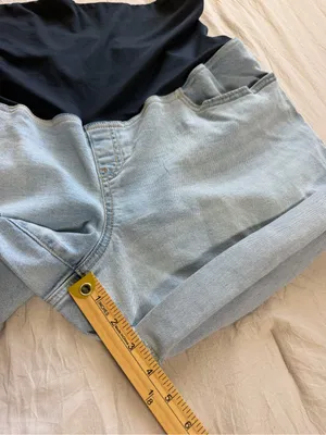 Isabel Maternity Shorts Women Size 14 Light Wash Denim Midi High Rise Over Belly thumbnail 5