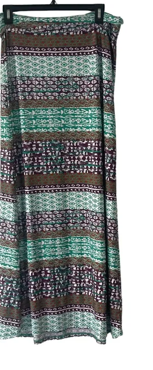 Cato Women's Size Medium Green Purple Tribal Printed Maxi Skirt‎ Coastal Cowgirl thumbnail 1