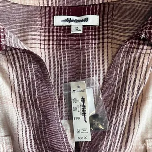 Madewell NEW Long Sleeve Flannel Popover Shirt Womens XL Plaid Burgundy Tunic thumbnail 6