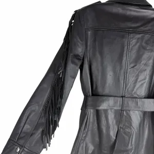 Walter Baker Linda Fringe Belted Lamb Leather Jacket Black Size S thumbnail 10