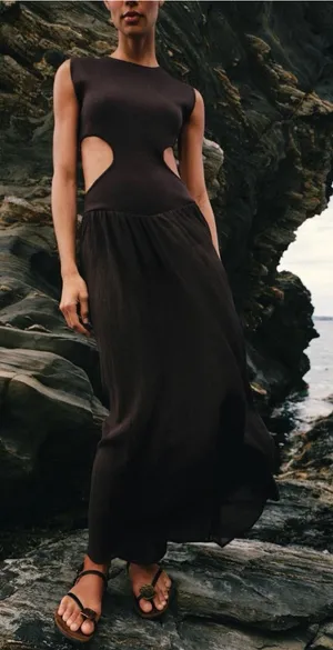 Zara maxi cut out brown maxi dress thumbnail 1