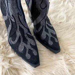 Black Silver Glitter Rhinestone Flame Pattern Cowgirl Ankle Boots US 7 / 7.5 thumbnail 7