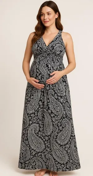 NWT Motherhood Maternity Black & White Paisley Maxi Dress Size S thumbnail 1