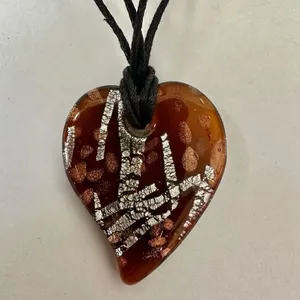 Brown glass heart pendant necklace on cord thumbnail 4
