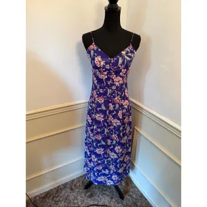 VTG Timoteo Corelli Purple Floral Button-Front Slip Dress Maxi 90s Whimsigoth thumbnail 2
