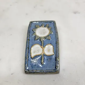 Vtg CUB Denmark Sunflower Tile Brooch Pin Blue Handmade MCM Ceramic Artisan thumbnail 10