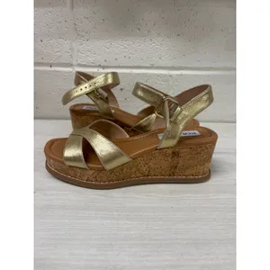 NIB Steve Madden Sz 6 Gold Metallic Leather Robbin Cork Wedge Ankle Strap Sandal thumbnail 3