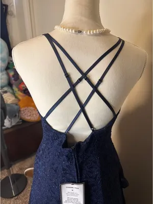 BCX Navy Blue Lace Evening Gown thumbnail 6