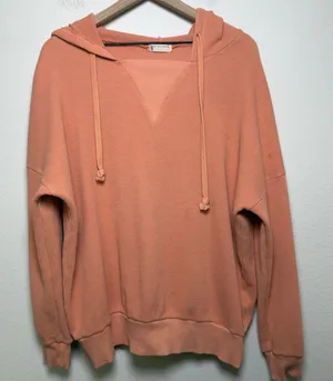 Free People FP Movement Women 100% Cotton‎ Hoodie Large Orange Waffle Knit thumbnail 1