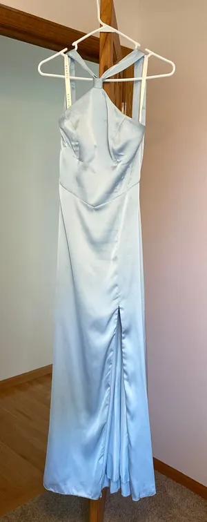 Azazie Amazing Sky Blue Satin Maxi Dress thumbnail 1
