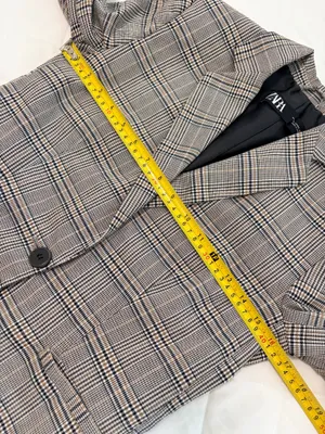 ZARA Womens Plaid Blazer Brown Glen Check Tailored Preppy Academia Old Money Chic Size S thumbnail 5