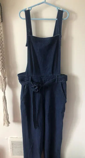 Gap Straight Leg Denim Overalls Jumpsuit With Bow Wrap thumbnail 1