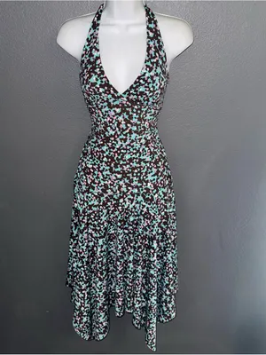 BCBGMaxazaria Women's V-Neck Halter Brown Green Dress size Small - Medium thumbnail 3