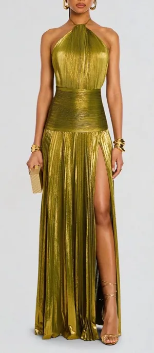 Metallic Gold High-Slit‎ Maxi Dress thumbnail 1