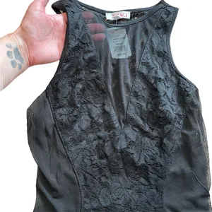 NWT A’Gaci Black lace & mesh bodysuit S floral lace sexy body suit club festival thumbnail 3