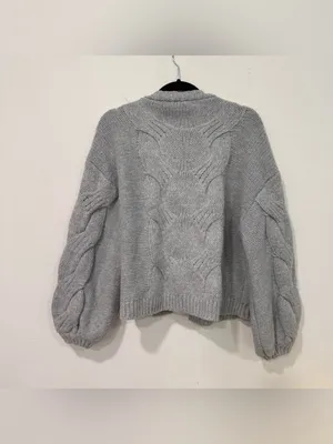 Edikted Braiden Chunky Cable Knit Cardigan in Light Grey Melange M thumbnail 6