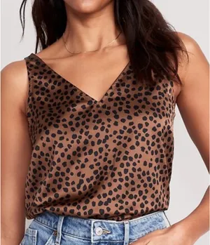 Old Navy V-Neck Satin Sleeveless Top Animal Print thumbnail 1