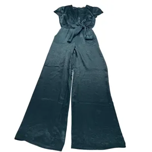 Lulus Let Me Entertain You Dark Green Satin Wide Leg Jumpsuit Tie Front Size XS thumbnail 7