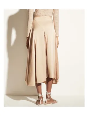 Vince Women’s Mixed Media Panel Asymmetrical Skirt Size 14 Gold Satin NWOT thumbnail 8