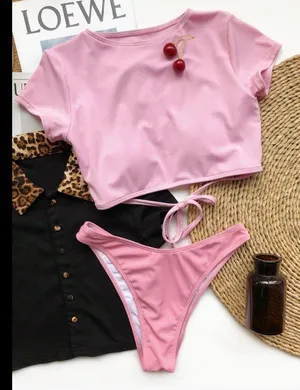 Boutique Ribbed t shirt tie back bikini set thumbnail 4
