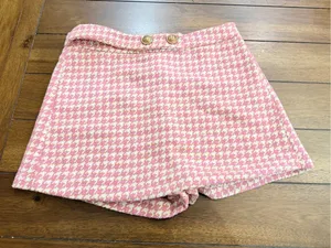 TCEC Pink Tweed Houndstooth Blazer Jacket & Skort Shorts Set Metallic Gold M thumbnail 5