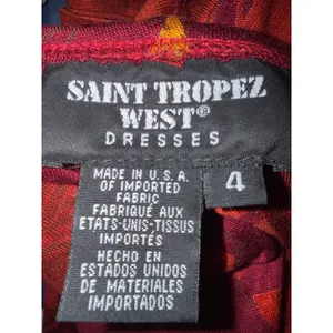 Saint Tropez Vintage Y2k Fall Red Floral Maxi Dress Short Sleeve Scoop Neck 4 thumbnail 5