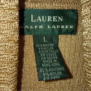LAUREN RALPH LAUREN‎ Gold Metallic Shimmer Women Turtleneck Swester Large NWT thumbnail 3