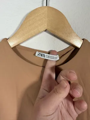 Zara Cropped Fitted Short Sleeve Tee Tan Stretch Top Size M thumbnail 6
