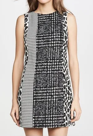 Alice and Olivia Clyde in Black & White Patchwork A-line Mini Shift Dress sz 4 thumbnail 1