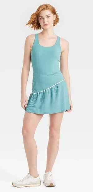 Teal JoyLab Knit Asymmetrical Pleated Active Athletic Dress thumbnail 1