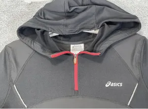 Asics Ladies Half Zip Hooded Jacket Women Running Workout Clothes Charcoal Red L thumbnail 2