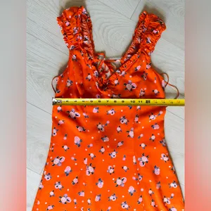 Free People Like a Lady Printed Mini Orange Dress Open Tie Back, Sz M thumbnail 14