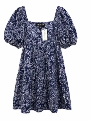 NWT Madewell Paisley Garden puff sleeve babydoll dress size 8 thumbnail 1