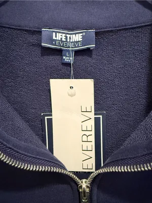 EVEREVE x LIFETIME NWT Varsity Quarter Zipper Pullover Sweatshirt Navy Blue L thumbnail 4