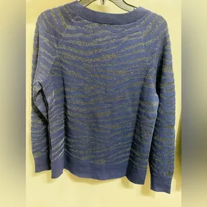 Stella & Dot NEW Women’s Side Button Sweater Navy Blue Zebra‎ Metallic Size M thumbnail 5
