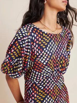 NWT ANTHROPOLOGIE MAEVE Melody Geometric Puff Sleeve Mini Dress Sz S thumbnail 6